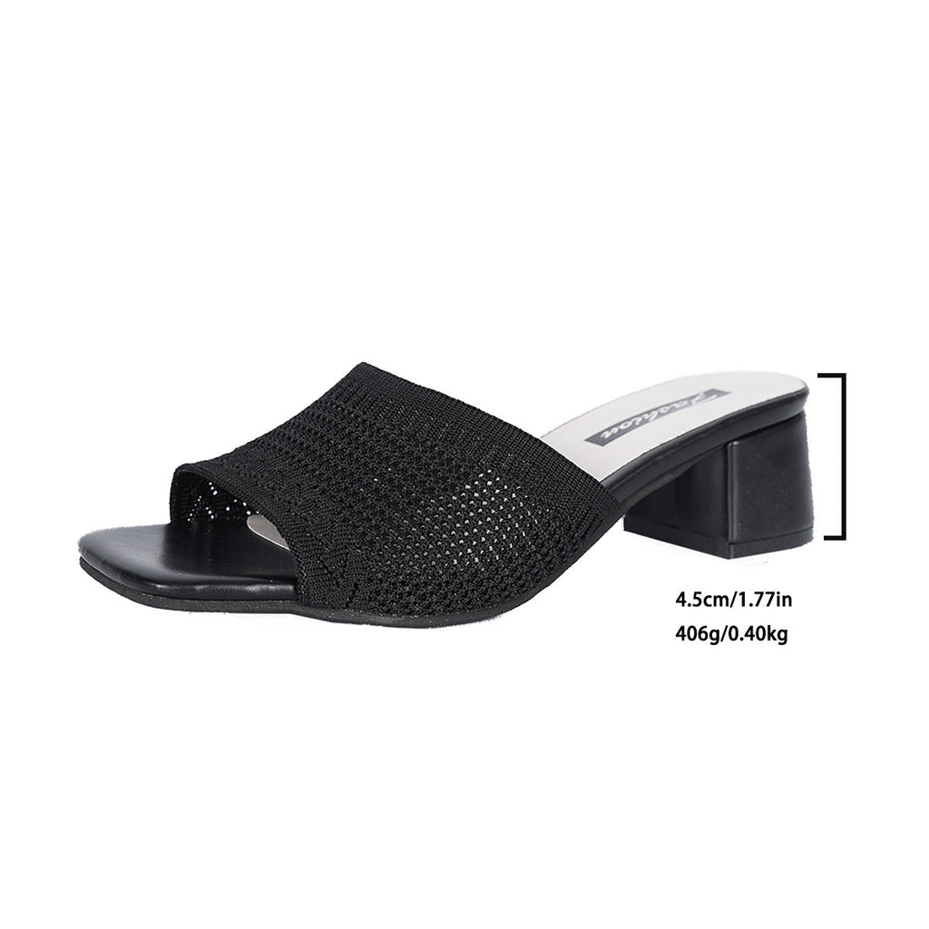 Knit Block Heel Slides Open Toe