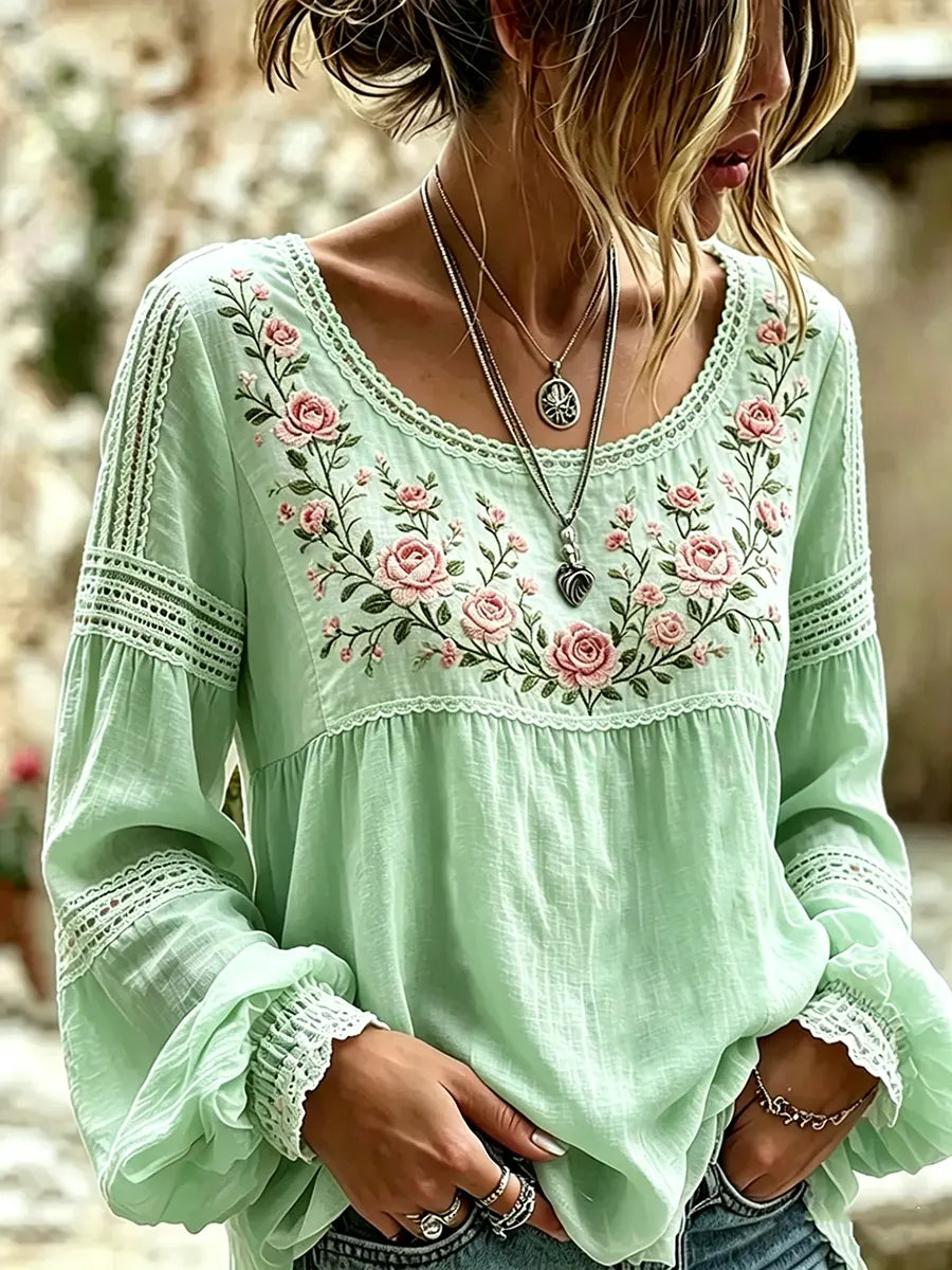 Embroidered Linen Blouse