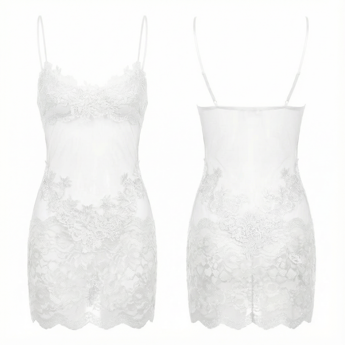 Sheer Embroidered Lace Slip Dress