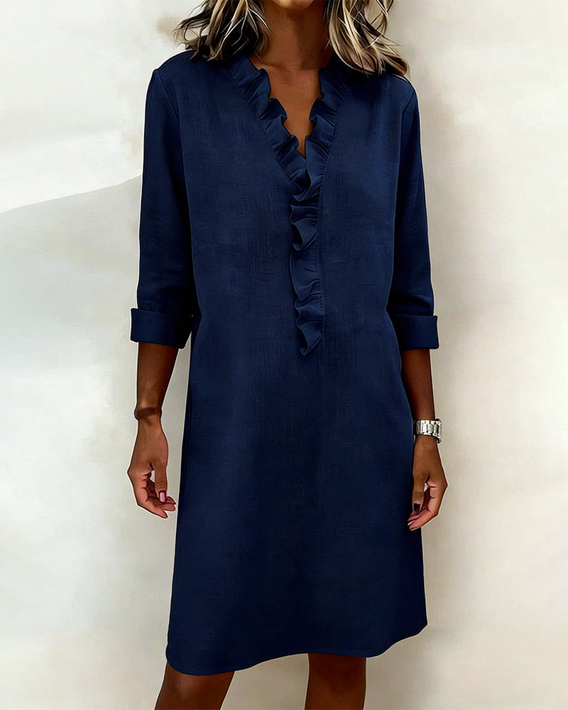 Breezy Linen-Blend Ruffle Shift Dress