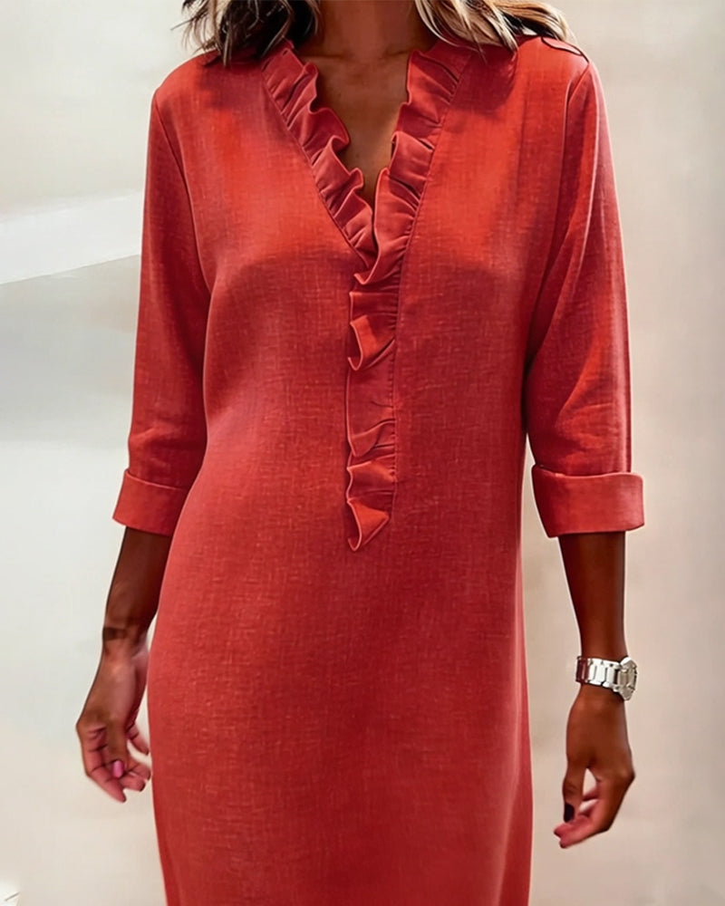 Breezy Linen-Blend Ruffle Shift Dress