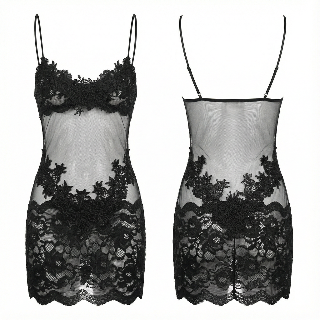Sheer Embroidered Lace Slip Dress