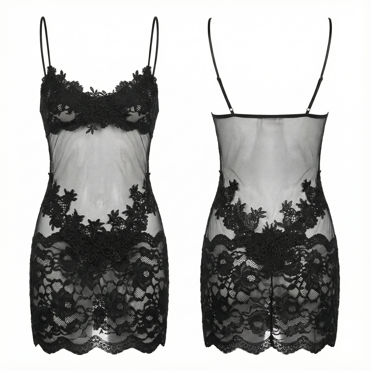 Sheer Embroidered Lace Slip Dress