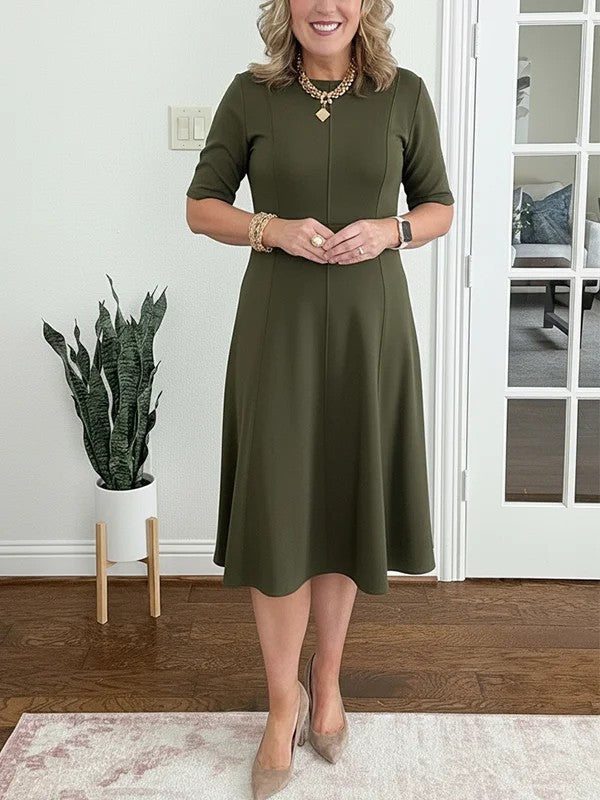 Flared Round-Neck Midi Dress