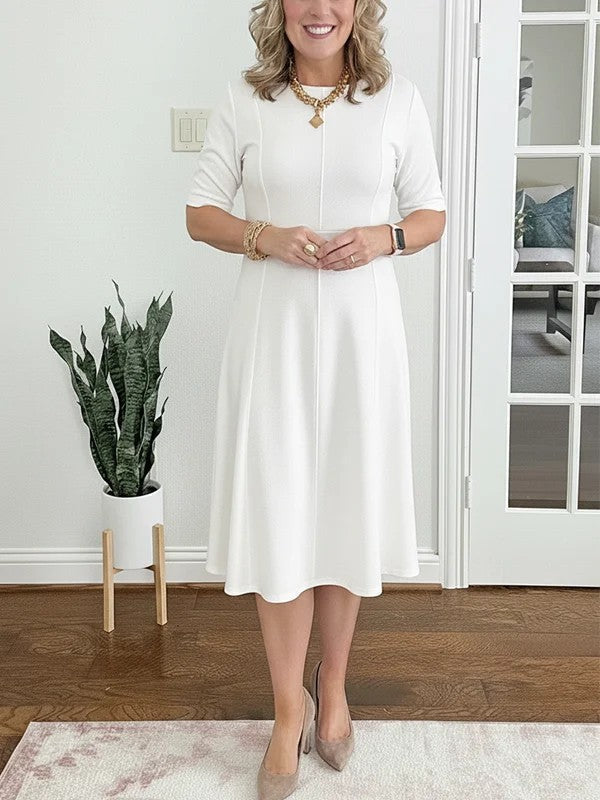 Flared Round-Neck Midi Dress