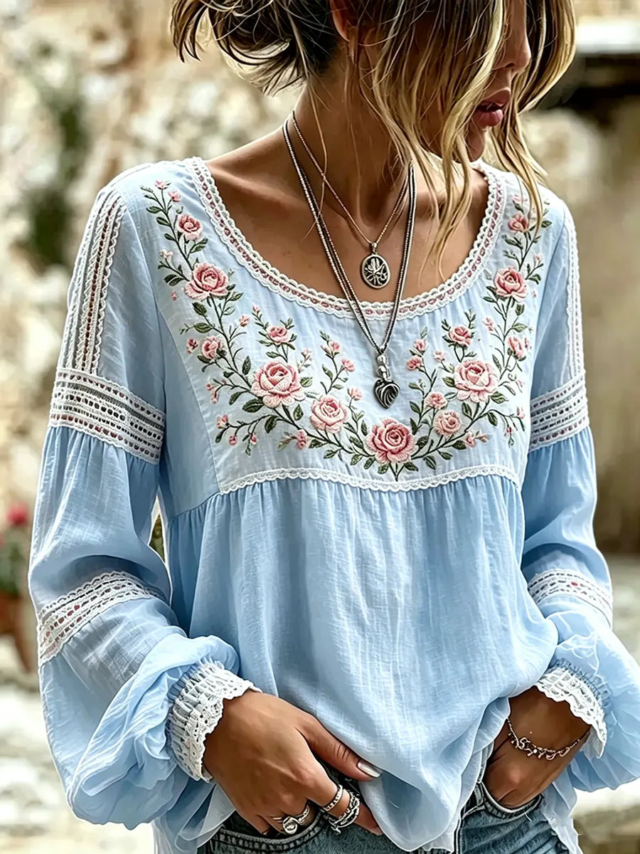 Embroidered Linen Blouse