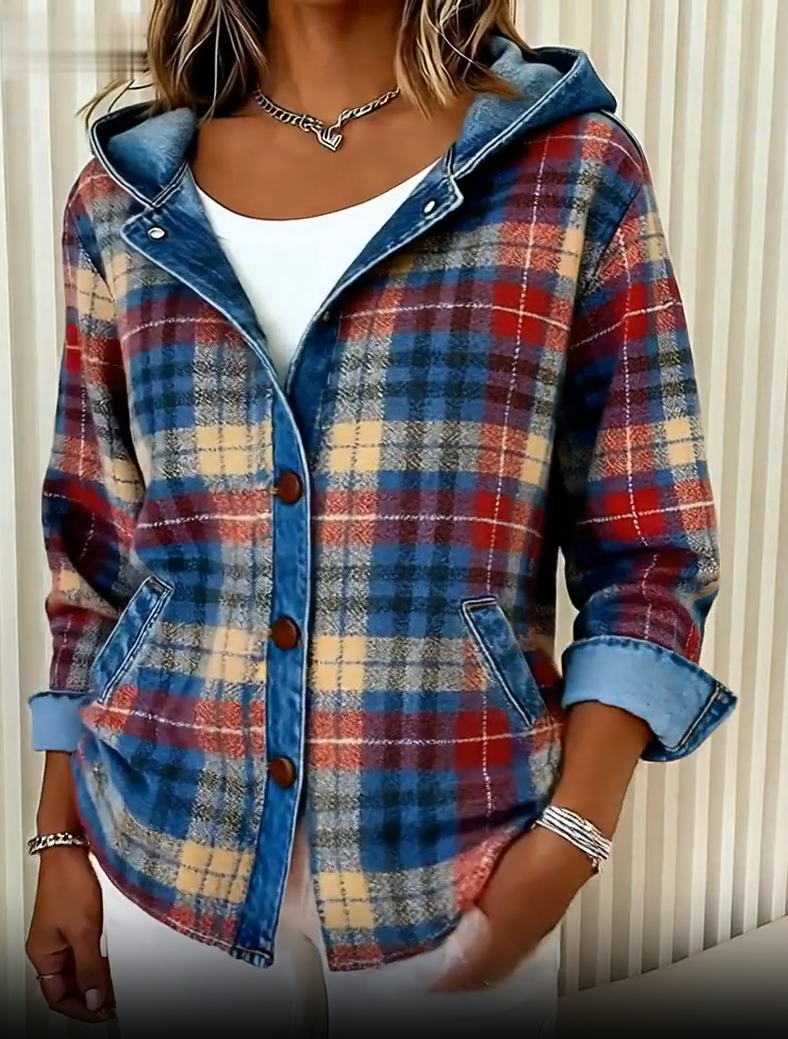 Hooded Check Denim Jacket
