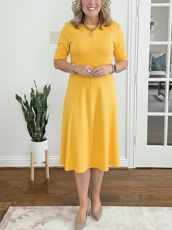 Flared Round-Neck Midi Dress