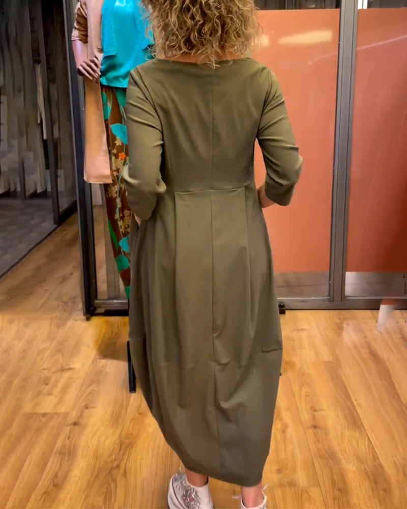 3/4-Sleeve Round-Neck Dress