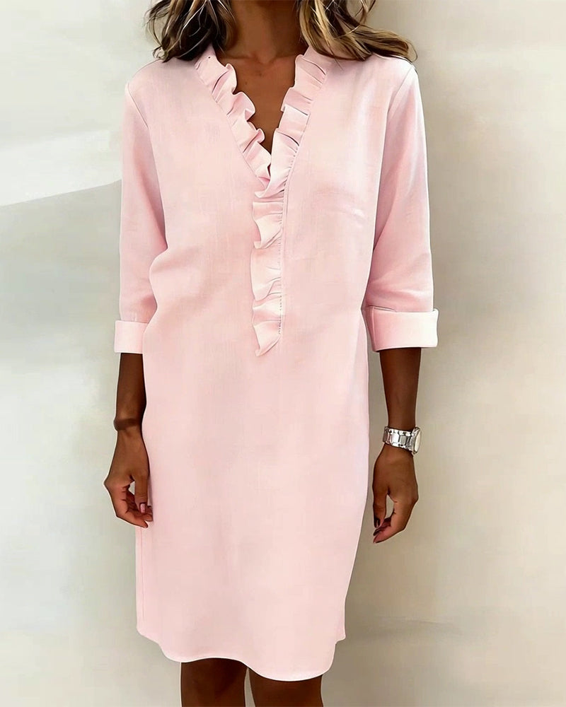 Breezy Linen-Blend Ruffle Shift Dress