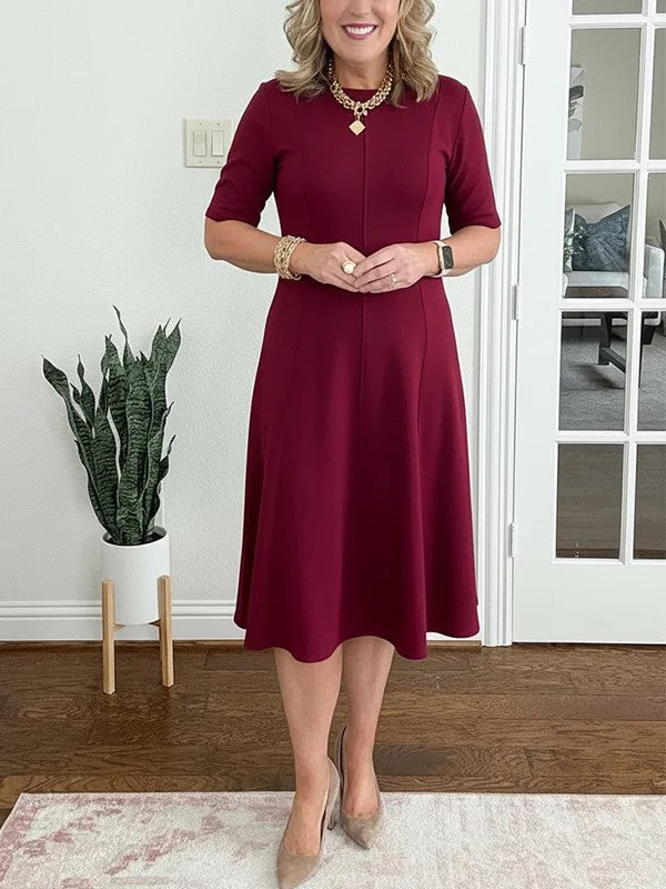 Flared Round-Neck Midi Dress