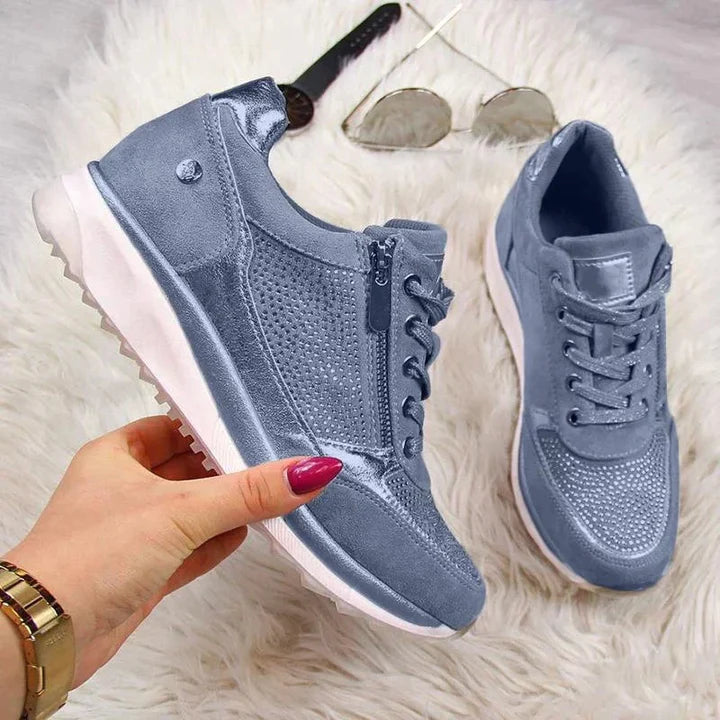 Lace Up Sneakers With Side Zip Casual Fit