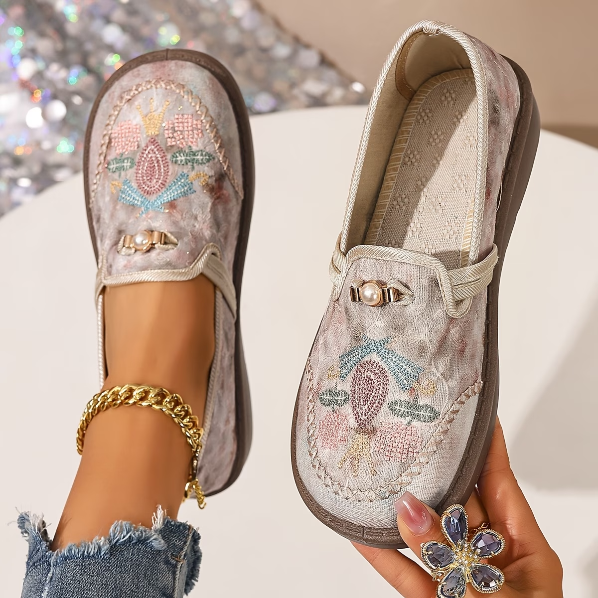 Embroidered Slip-On Loafers