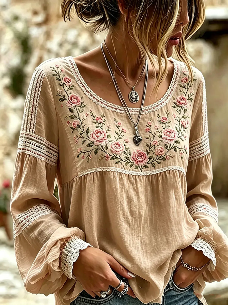 Embroidered Linen Blouse