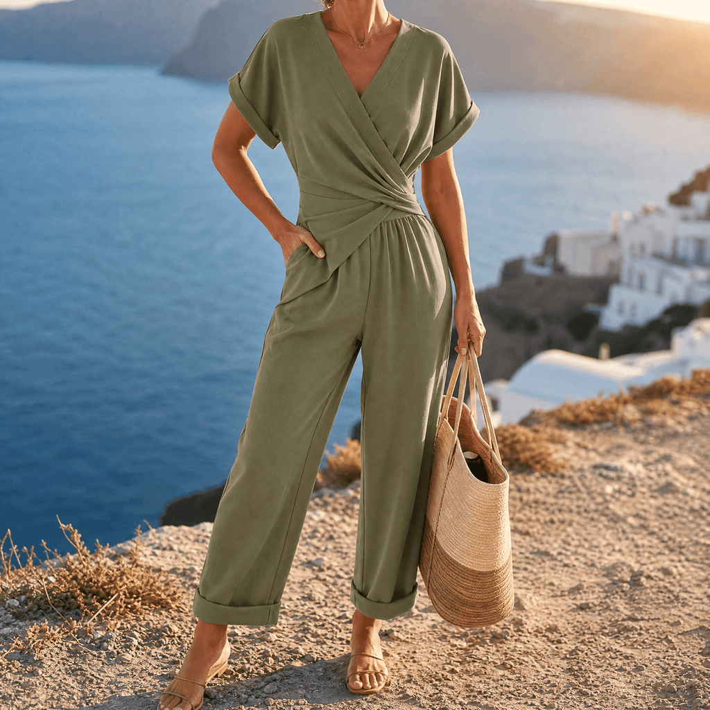 Women's Wrap-Front Two-Piece Set Sage Olive / S