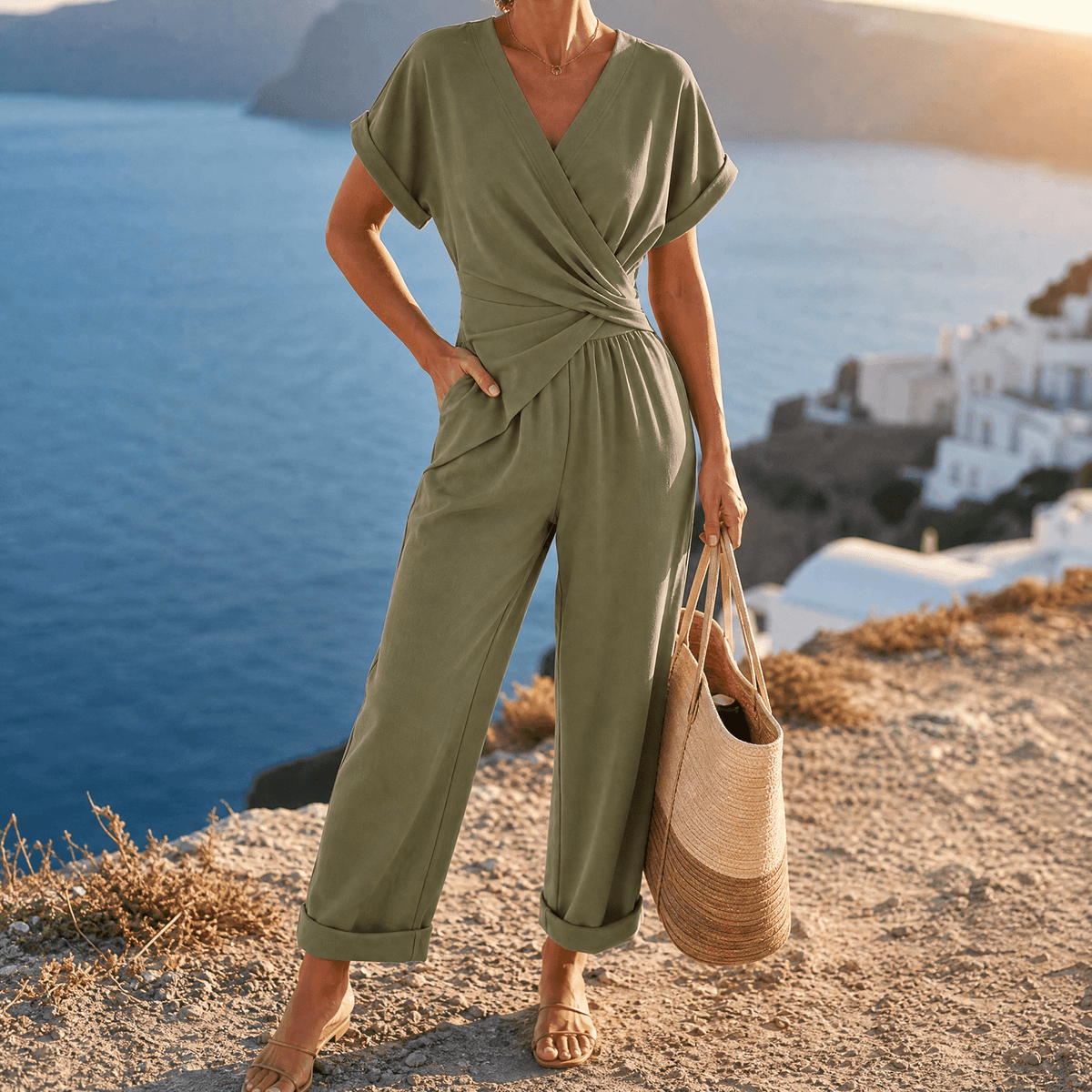 Women's Wrap-Front Two-Piece Set Sage Olive / S