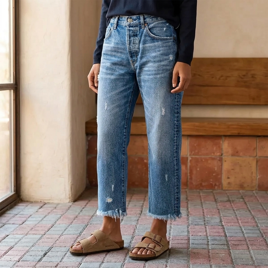 Retro Fringed Cropped Straight Leg Jeans