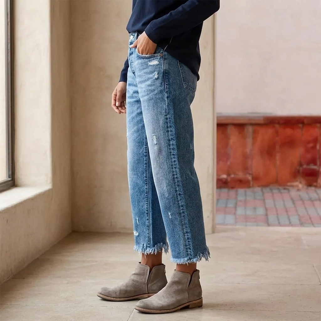 Retro Fringed Cropped Straight Leg Jeans