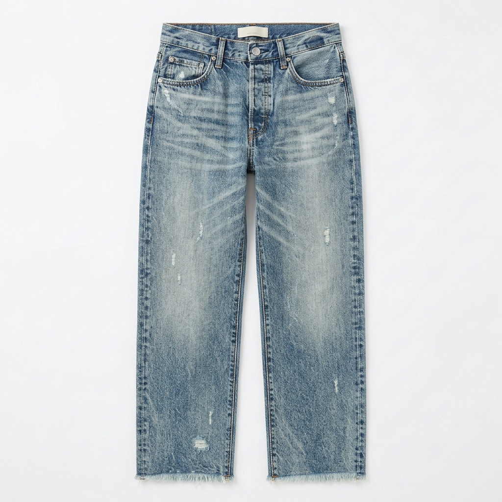 Women's Retro Fringed Cropped Straight Leg Jeans