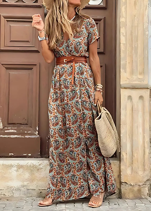 Belted Paisley Maxi Dress