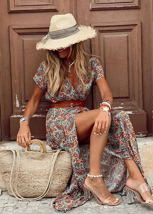 Belted Paisley Maxi Dress