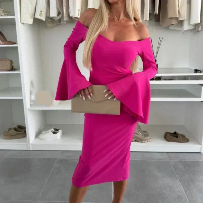 Flared-Sleeve Evening Dress