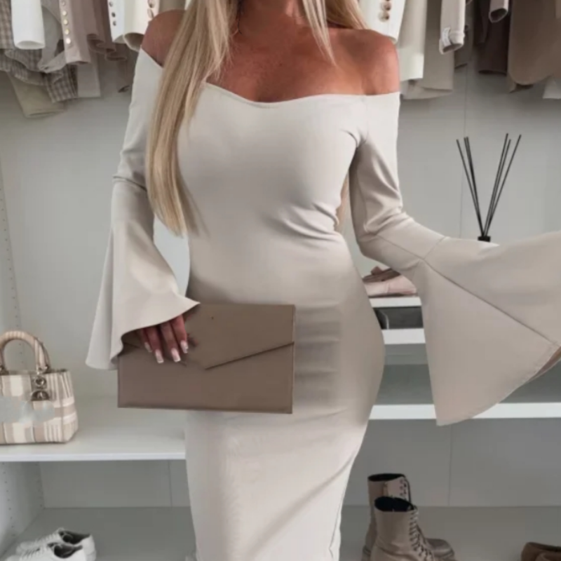 Flared-Sleeve Evening Dress