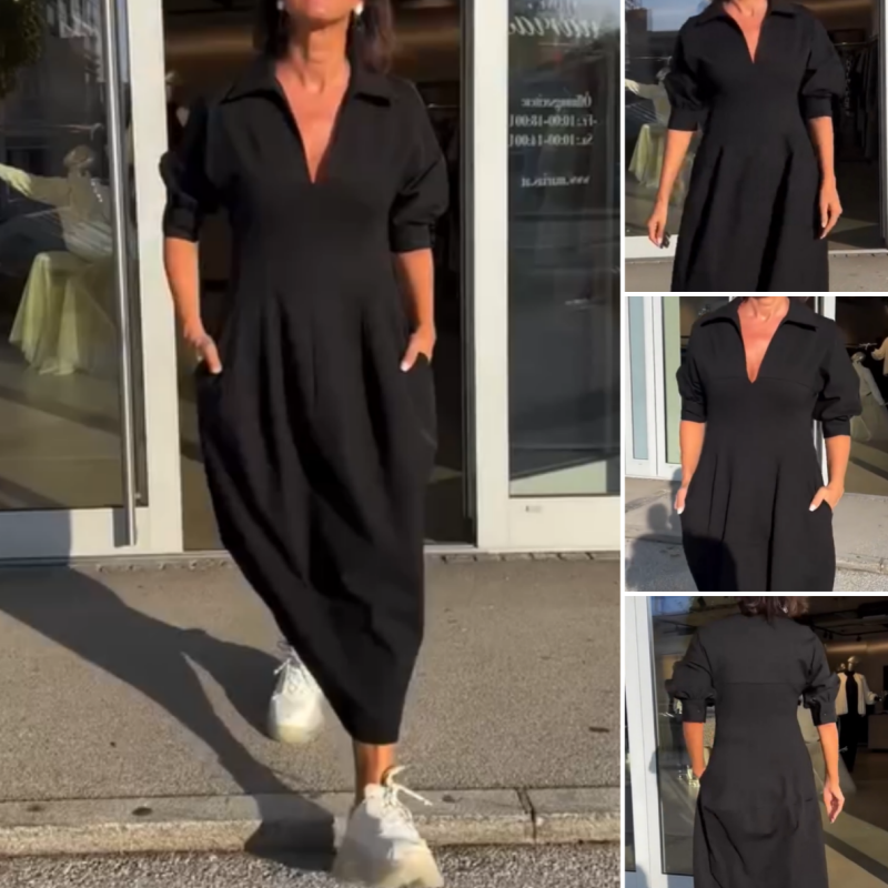 Structured V-Neck Midi Dress