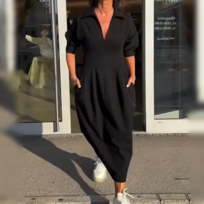Structured V-Neck Midi Dress