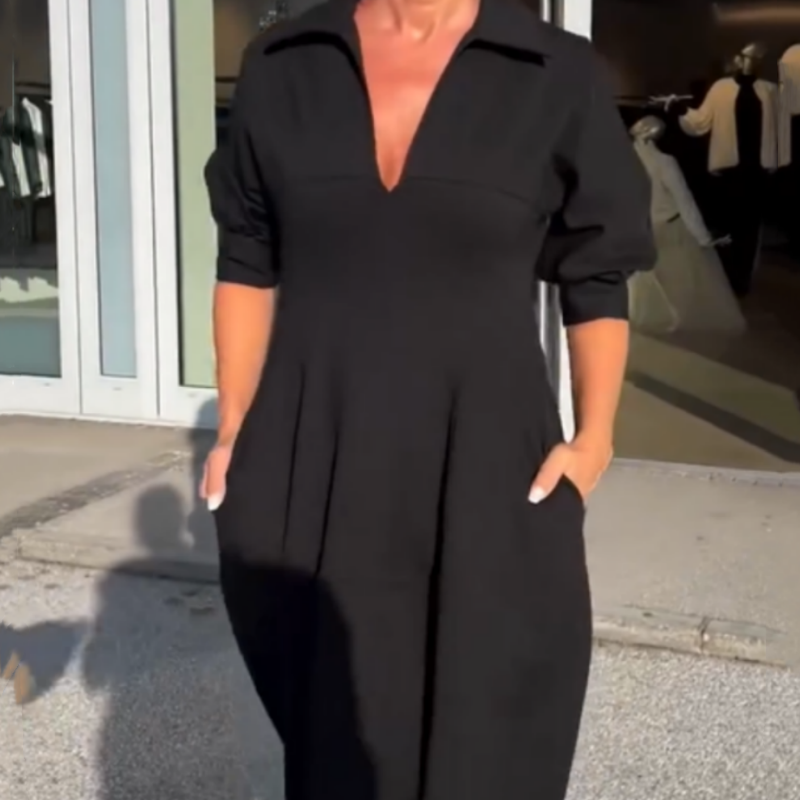 Structured V-Neck Midi Dress
