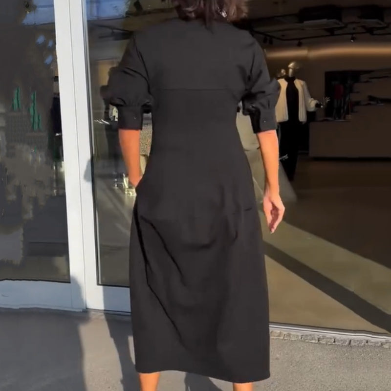 Structured V-Neck Midi Dress