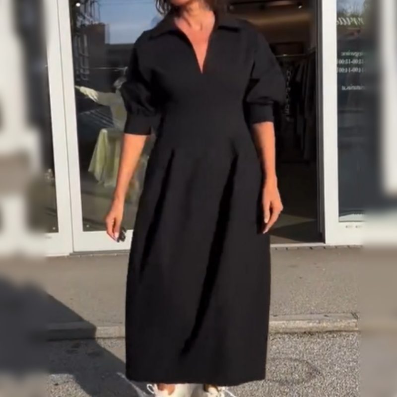Structured V-Neck Midi Dress