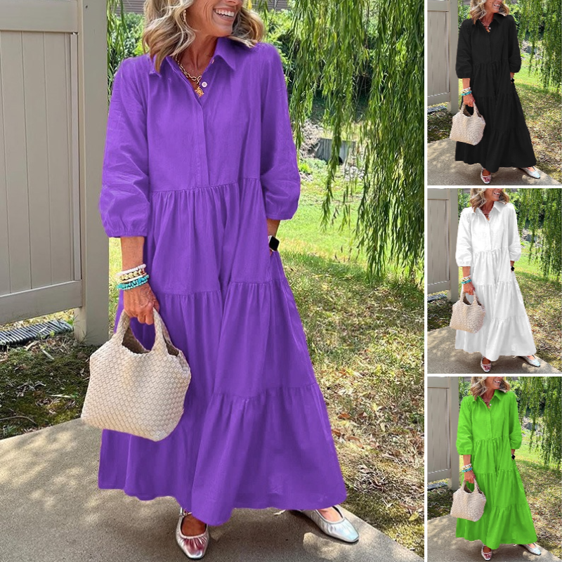 Loose Lapel-Collar Maxi Dress