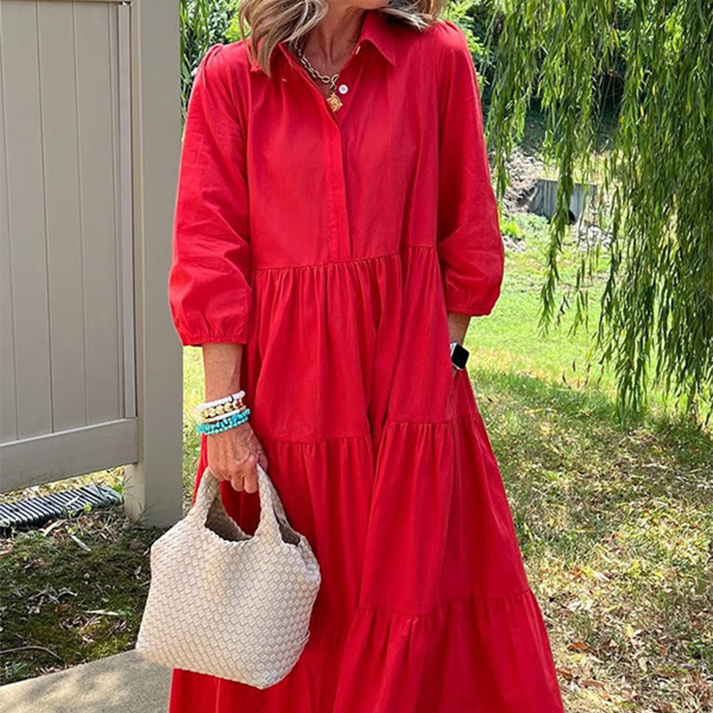 Loose Lapel-Collar Maxi Dress