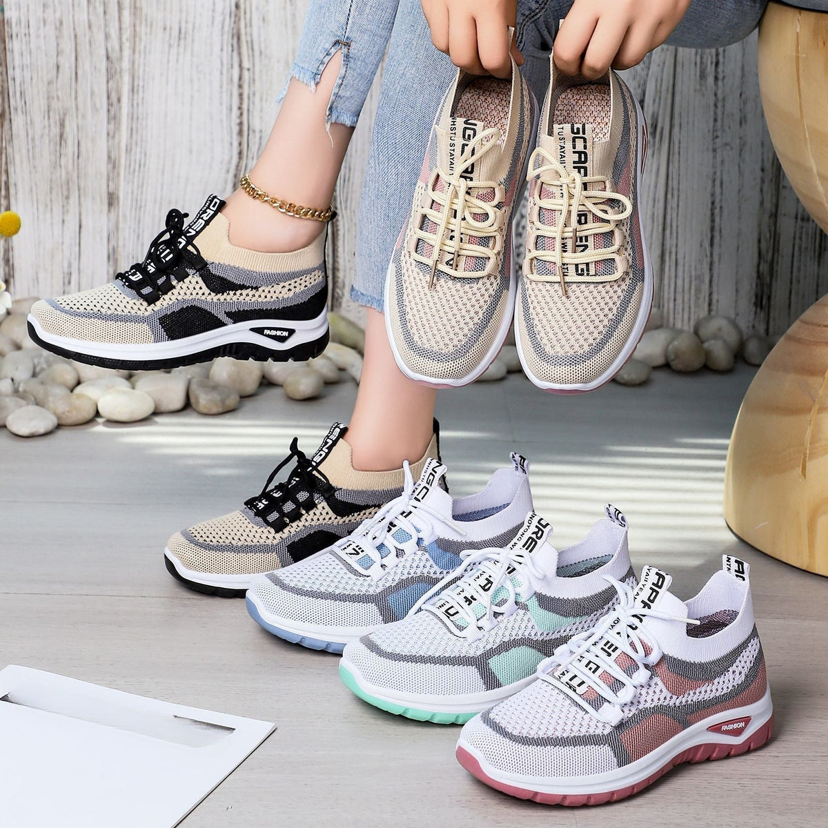 Lightweight Cushioned Lace-Up Running Sneakers